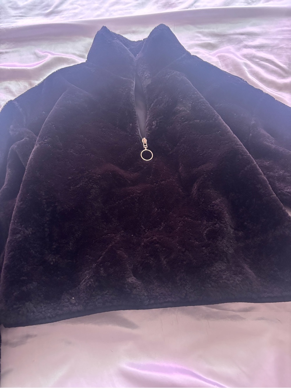 Puma Black Faux Fur Half-Zip Teddy Jacket with Ring Pull